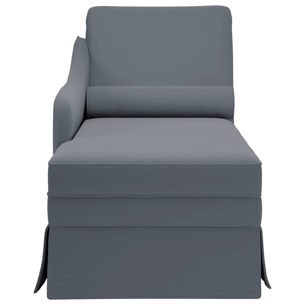 Chaise Longue Donkergrijs Fluweel + Bolster -35% Korting!