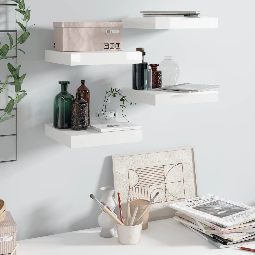65% KORTING! Zwevende Wandschappen Wit Hoogglans - Set van 4