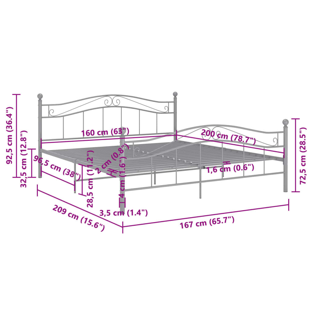 vidaXL Bedframe 160x200 Grijs Metaal - 35% Korting!