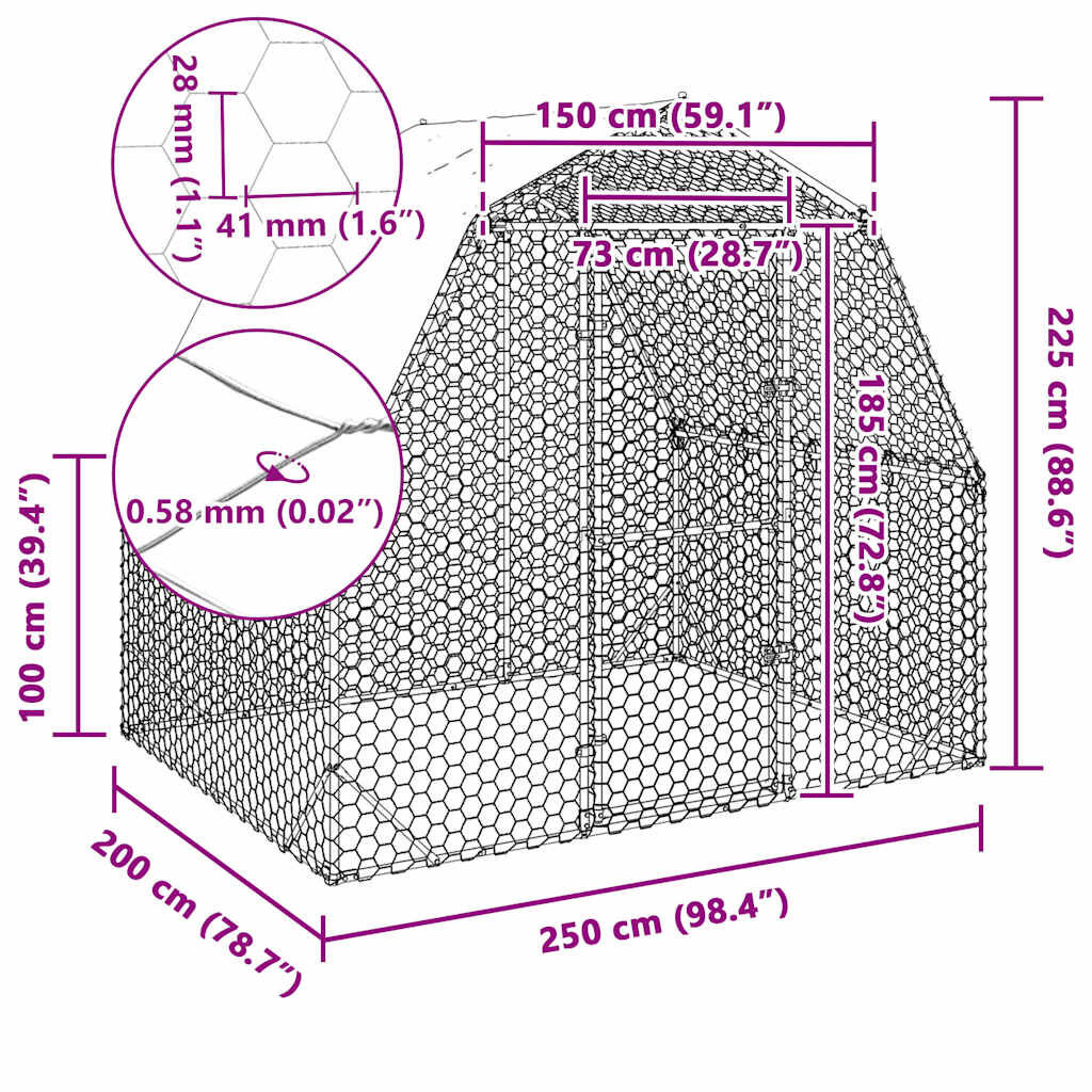 Kippenren met Dak 2,5x2m - 35% Korting! Gegalvaniseerd Staal