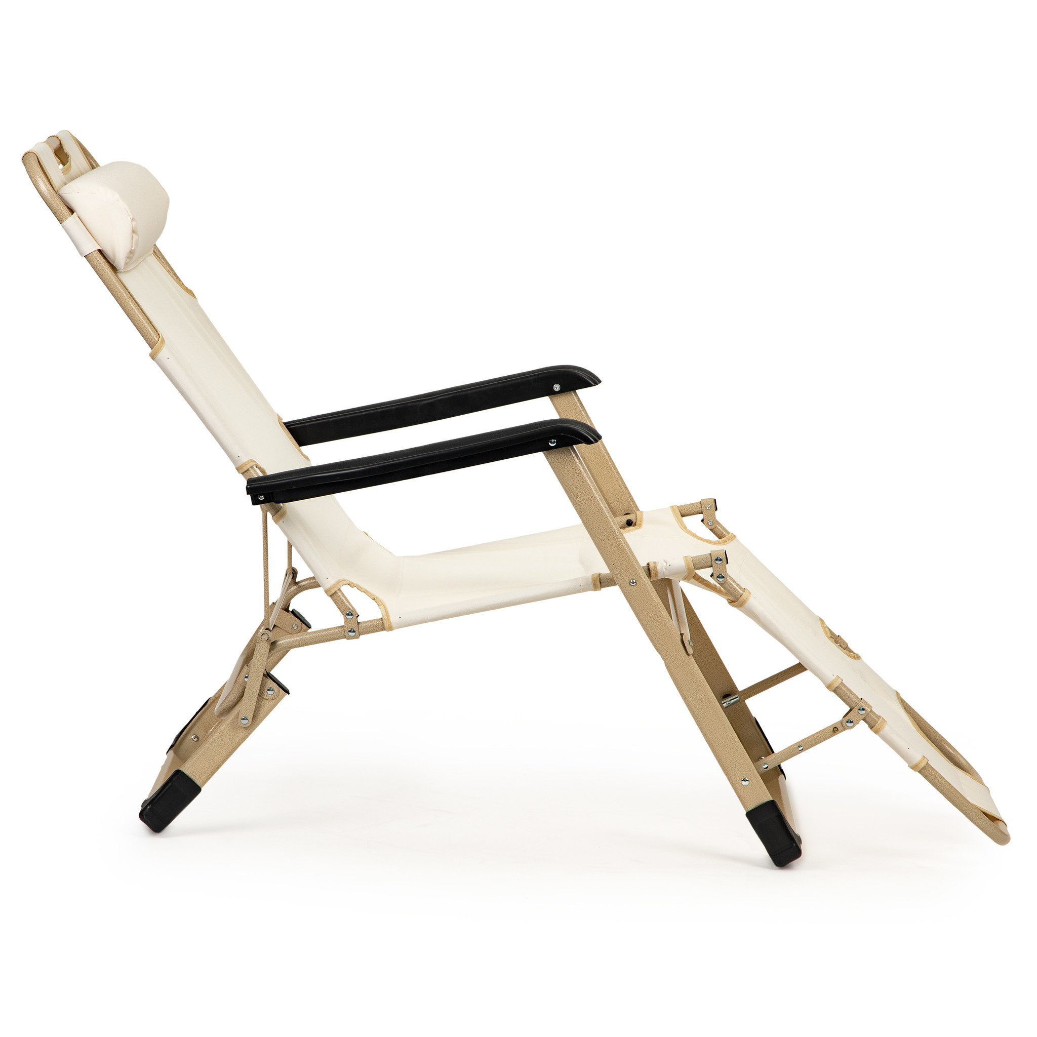 2-in-1 Tuinstoel/Ligbed Beige + Hoofdsteun -55% Korting!
