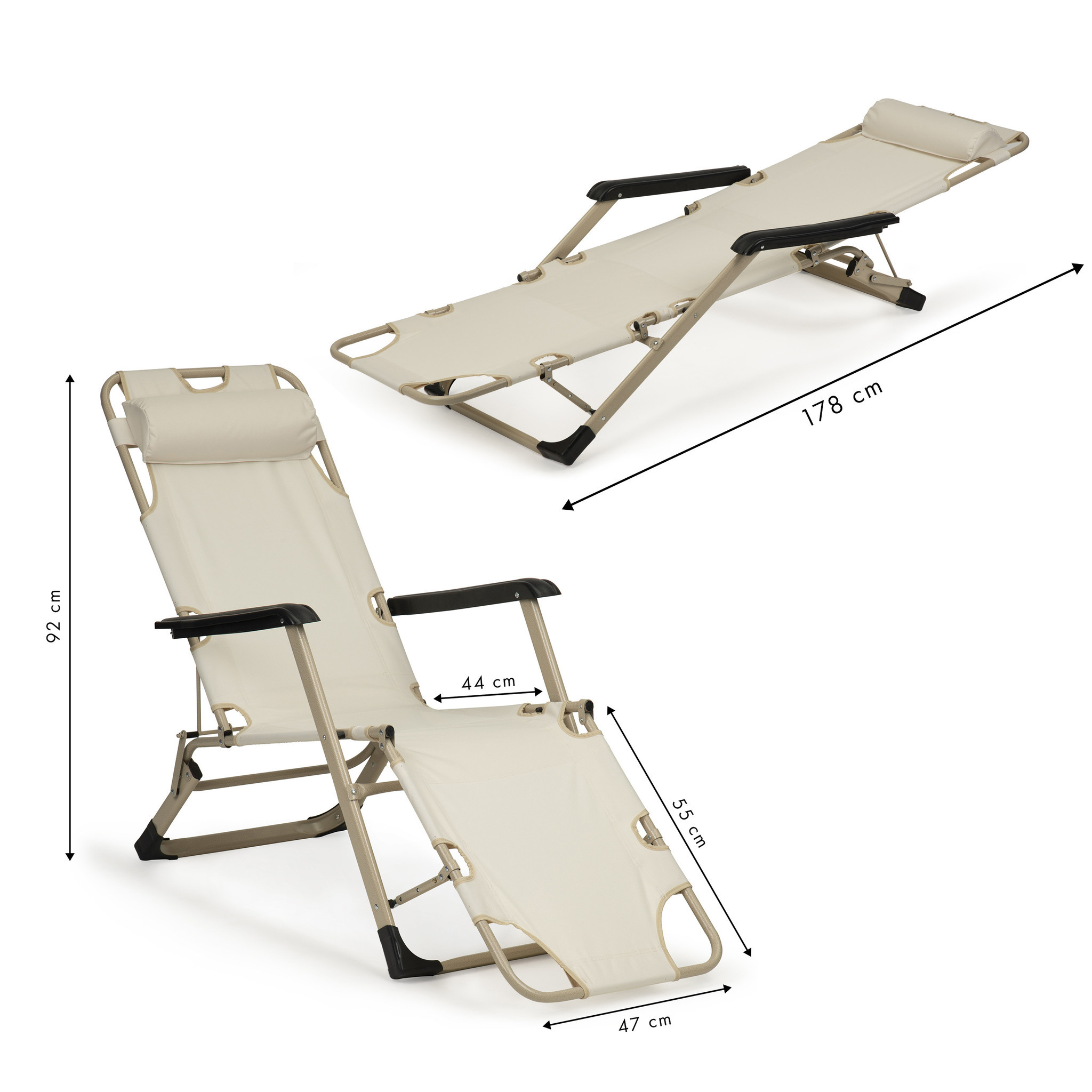 2-in-1 Tuinstoel/Ligbed Beige + Hoofdsteun -55% Korting!