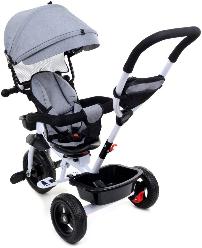 Driewieler met Duwstang & Zonnekap Grijs-Wit -55% Korting!