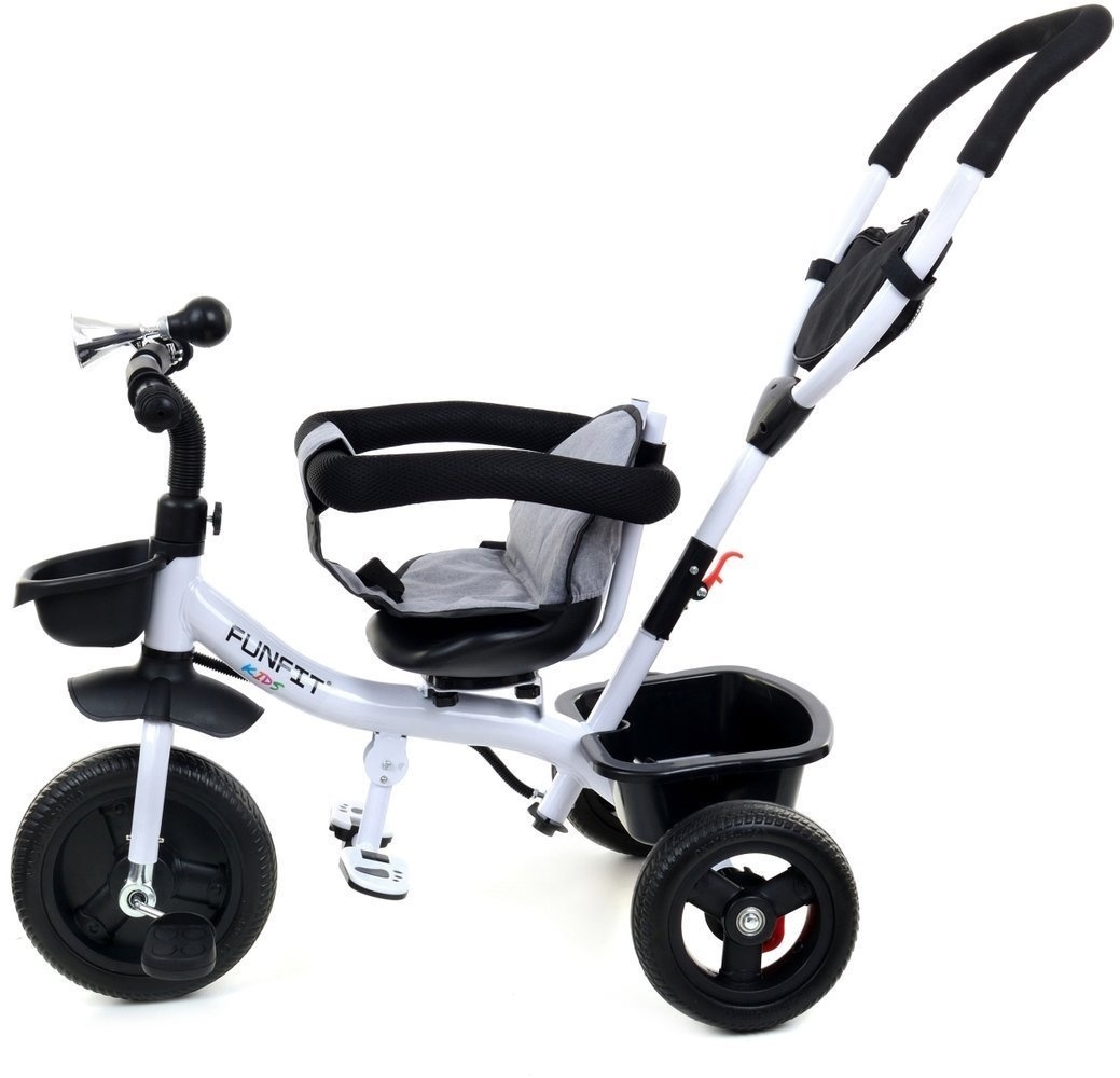 Driewieler met Duwstang & Zonnekap Grijs-Wit -55% Korting!