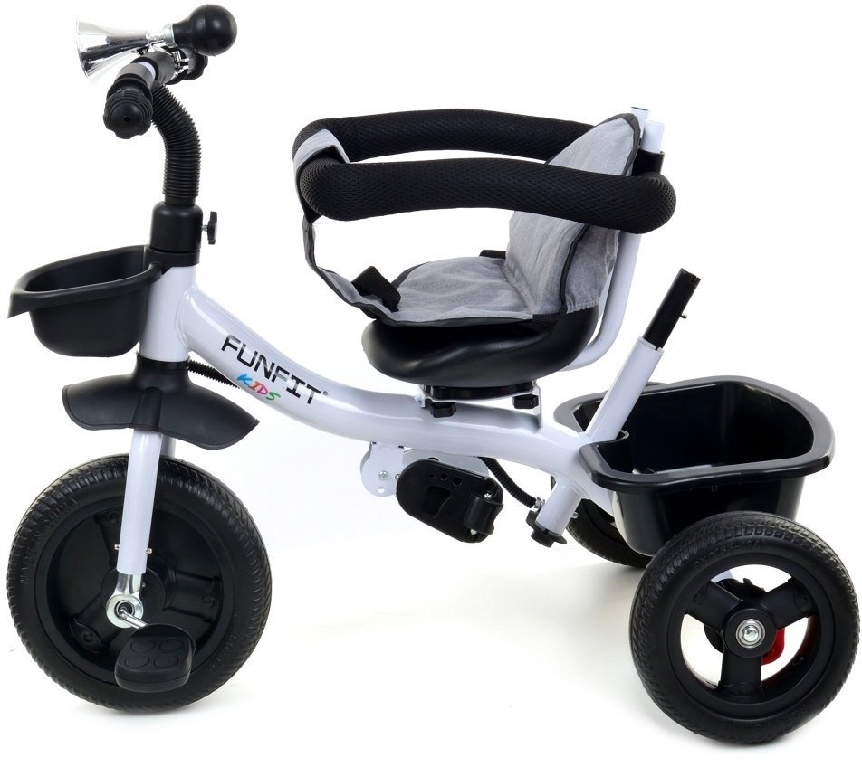 Driewieler met Duwstang & Zonnekap Grijs-Wit -55% Korting!