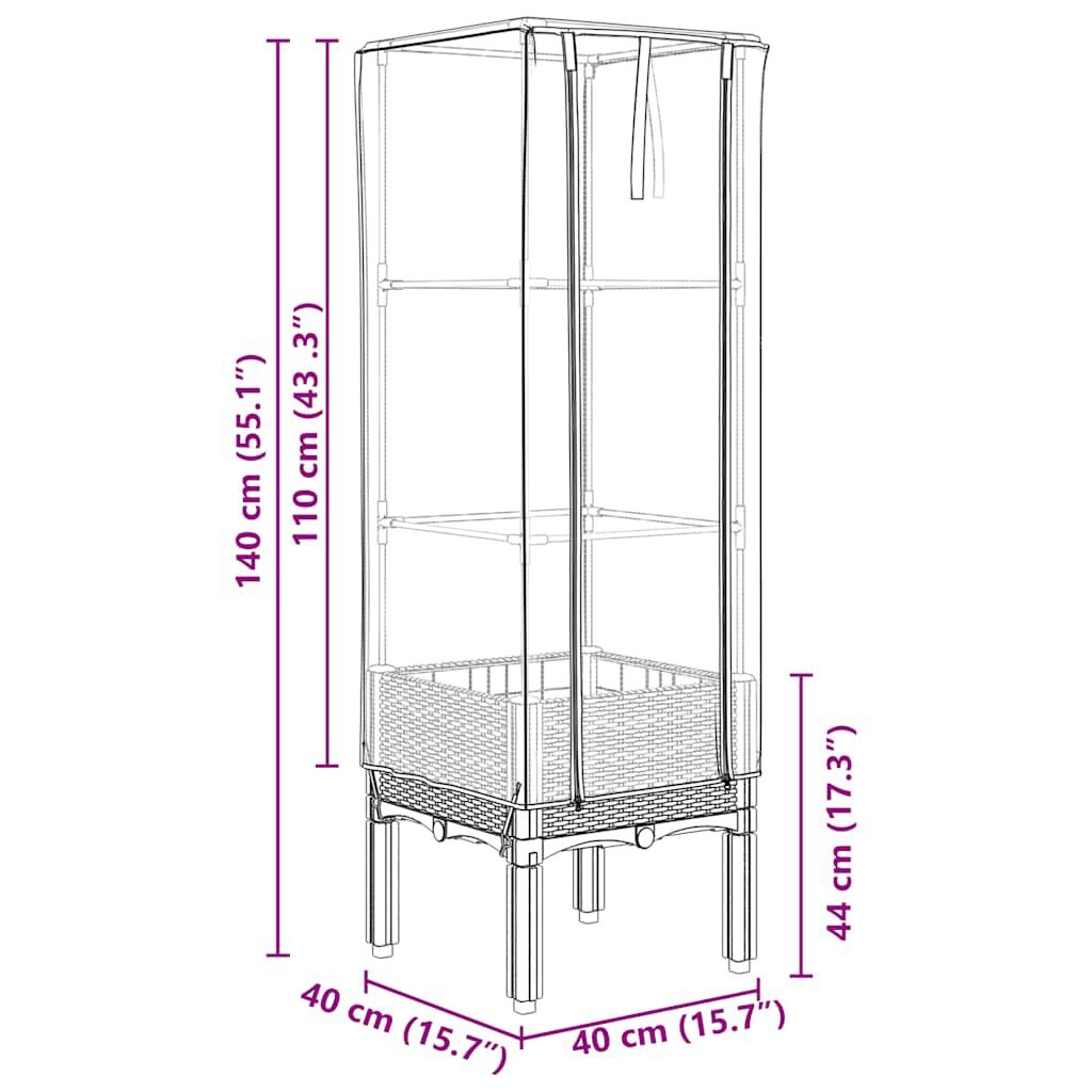 vidaXL Verhoogde Plantenbak met Kas 40x40x140cm Rattanlook -35%