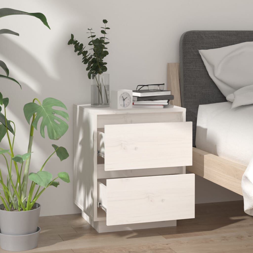 vidaXL Nachtkastjes Grenenhout Wit (2 st) -35% Korting!