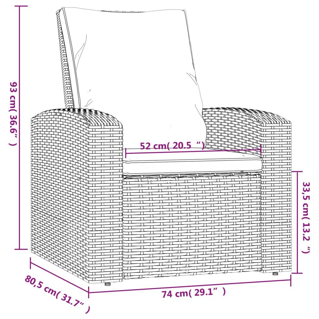 vidaXL Verstelbare Tuinstoel Zwart Rattan incl. Kussens -47%
