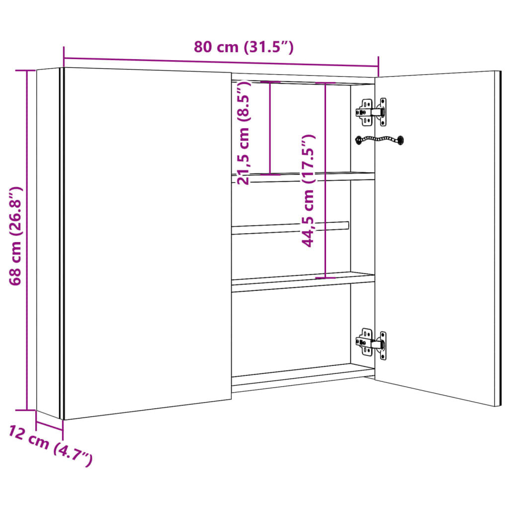 vidaXL Badkamerkast Spiegel+LED 80cm - Nieuwstaat - 35% Korting!