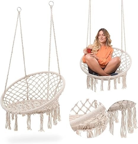 Hangstoel Touw Beige Ø60cm - 55% Korting! (max 150kg)