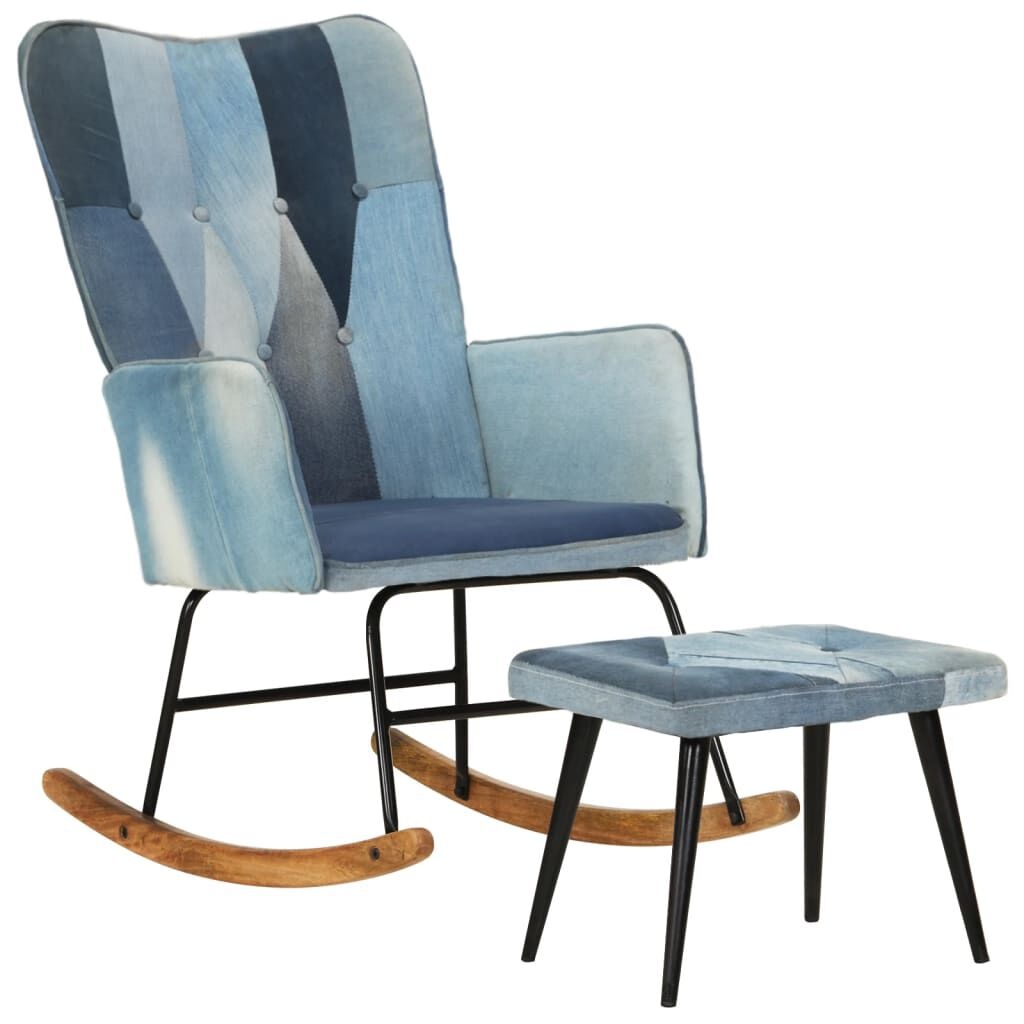 Schommelstoel + Voetenbank Patchwork Blauw - 35% Korting!