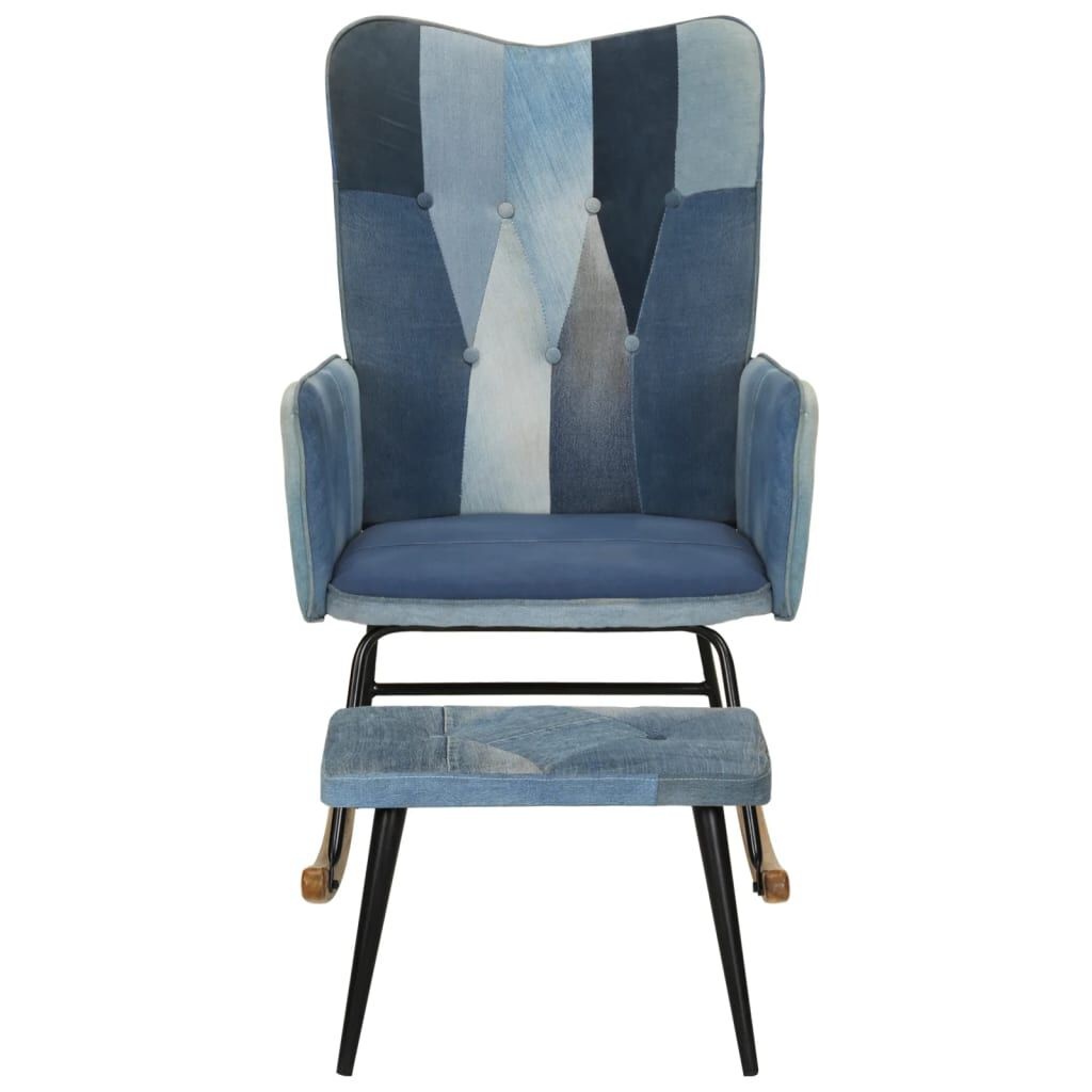 Schommelstoel + Voetenbank Patchwork Blauw - 35% Korting!