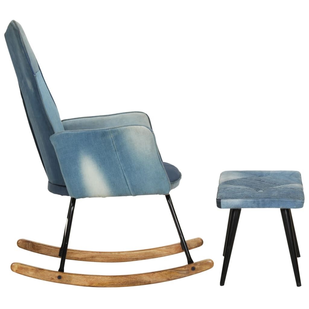 Schommelstoel + Voetenbank Patchwork Blauw - 35% Korting!
