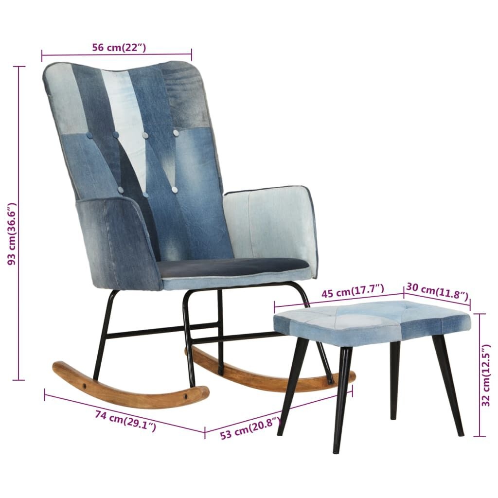 Schommelstoel + Voetenbank Patchwork Blauw - 35% Korting!