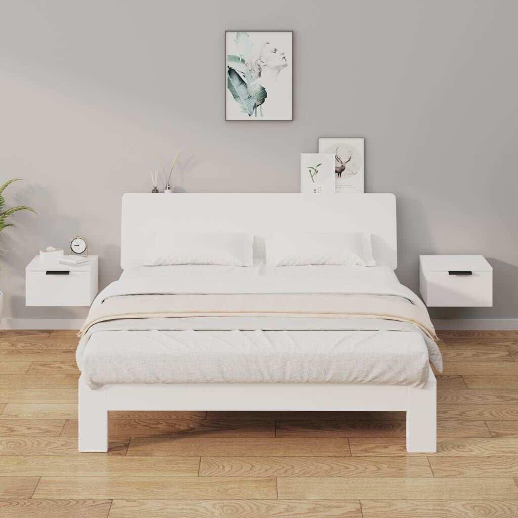 Wand Nachtkastjes Wit Hoogglans (2 stuks) - 35% Korting!