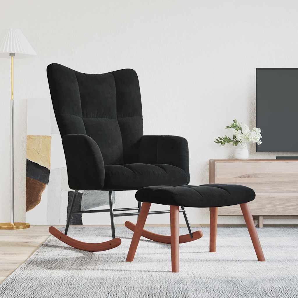 VidaXL Schommelstoel + Voetenbank Zwart - 45% Korting!