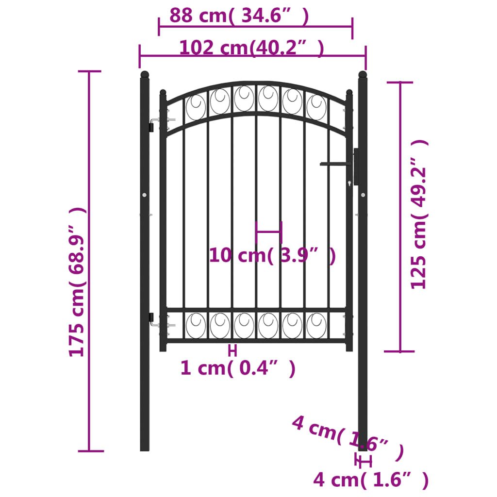 vidaXL Poort Gebogen - 100x125cm Zwart - 35% Korting!