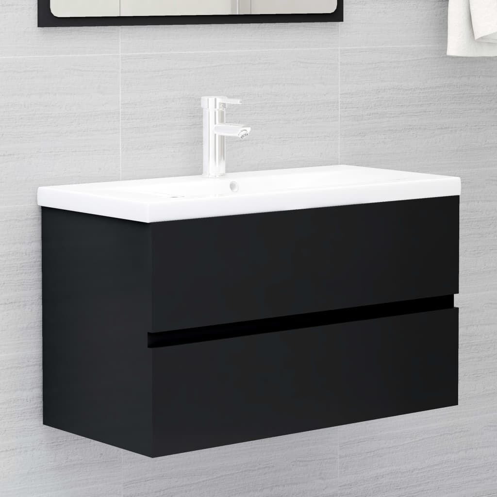 vidaXL Wastafelkast Zwart Hout - 80cm - 55% Korting!