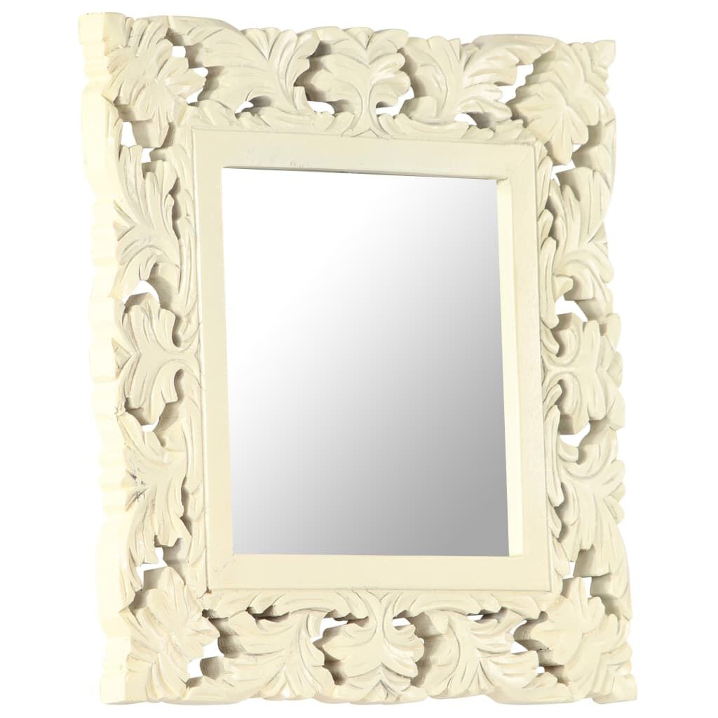Spiegel Handgesneden Mangohout Wit 50x50cm -35% Korting!
