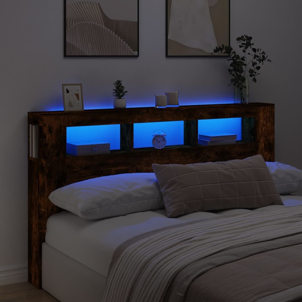 vidaXL LED Hoofdeinde 180cm Gerookt Eiken - 35% Korting!