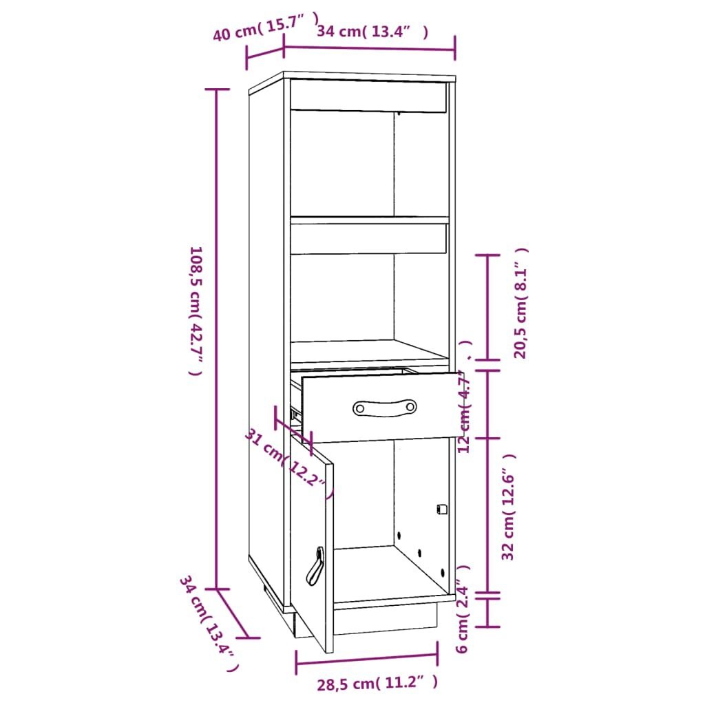 Hoge Kast Grenenhout Wit 34x40x108cm - 35% Korting!