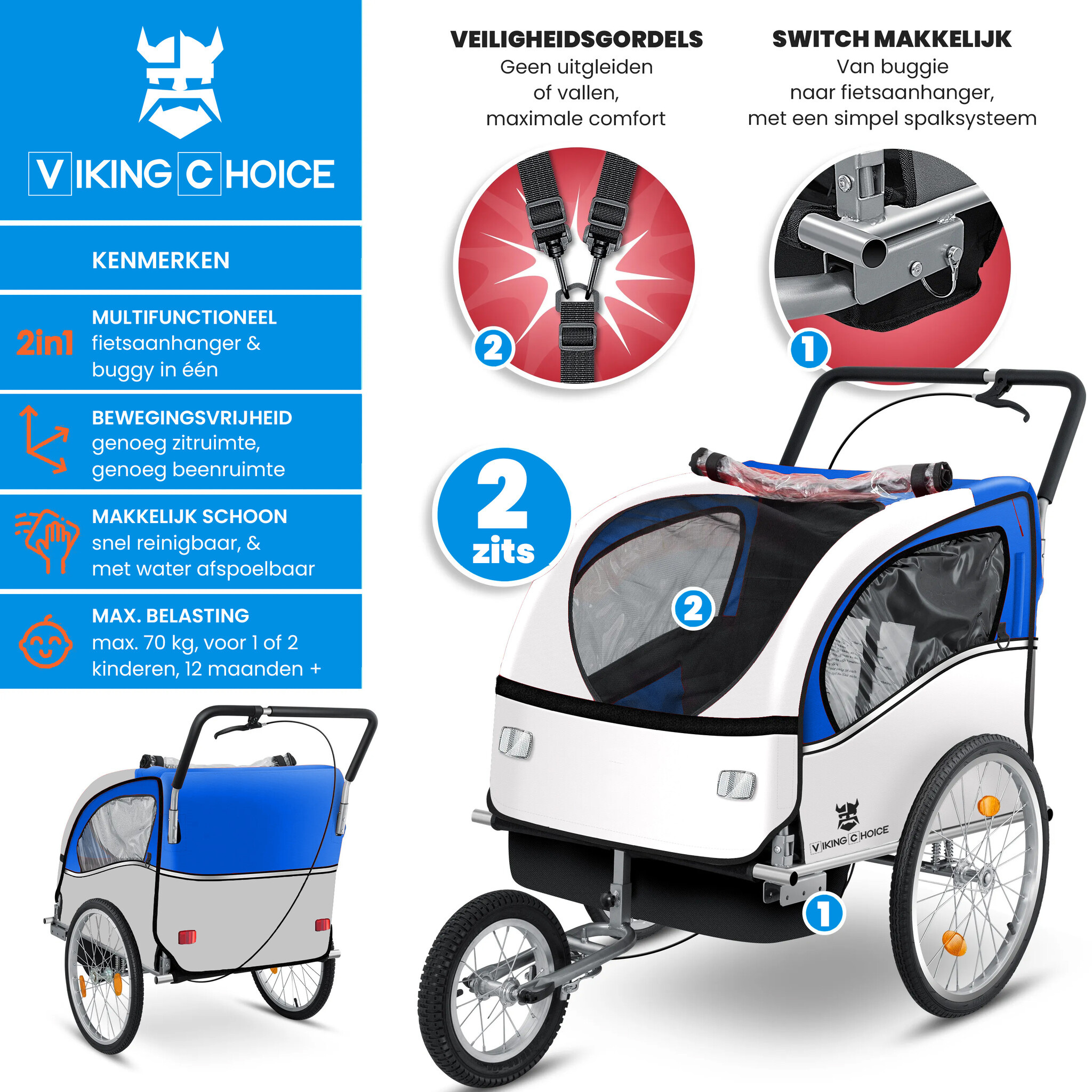 Fietskar Kind Blauw m. Schokbreker - 55% Korting!