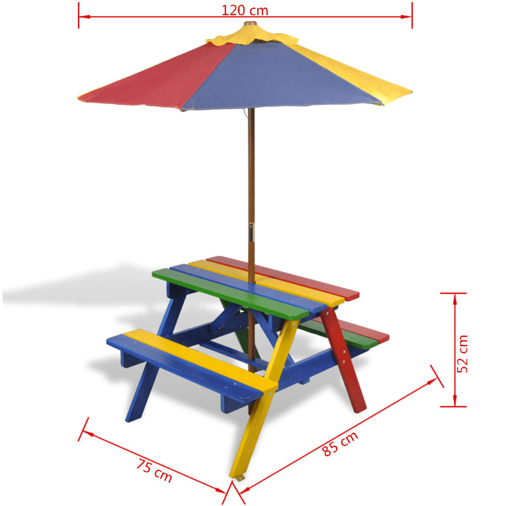 vidaXL Kinderpicknicktafel met Parasol - 60% Korting!