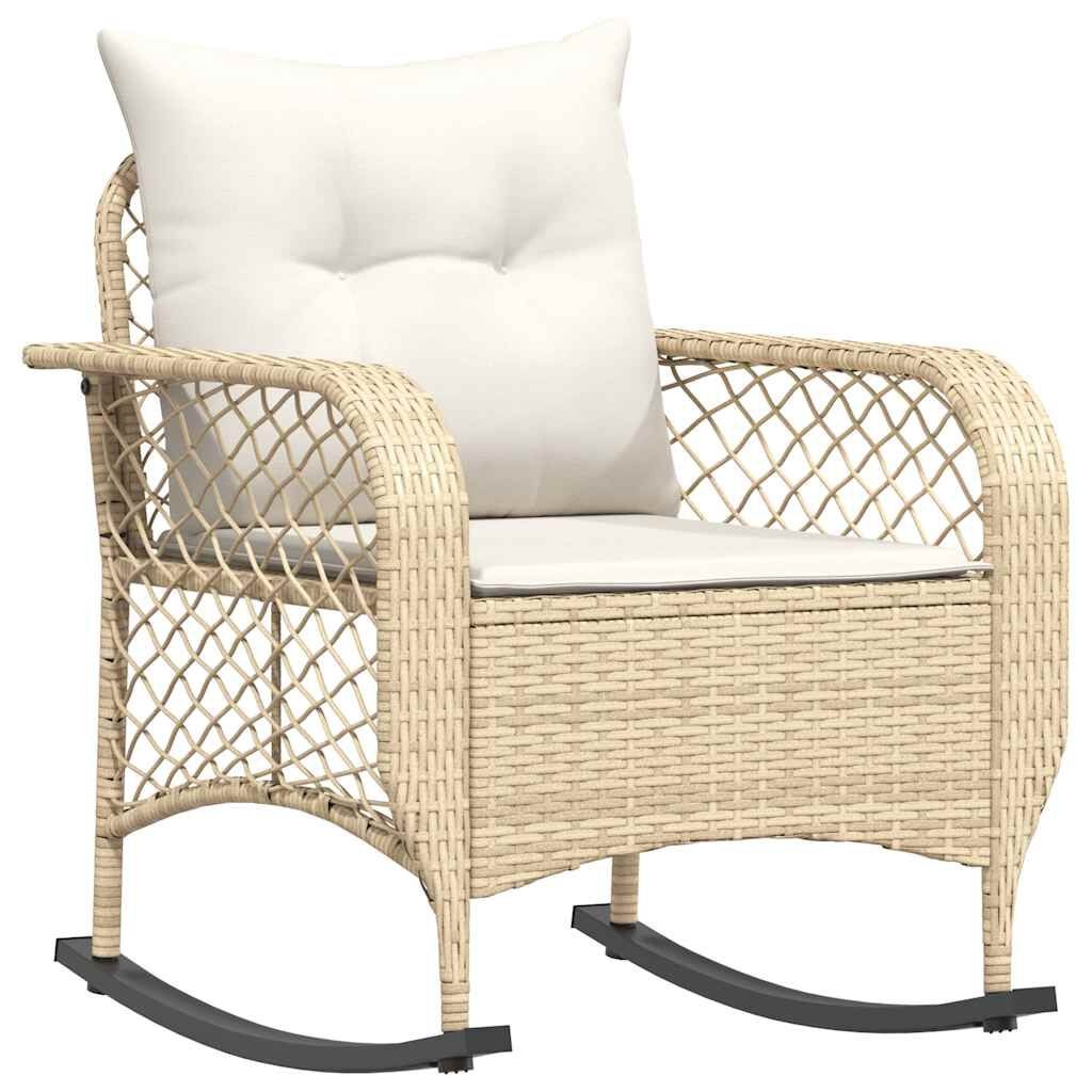 Tuinschommelstoel Beige Rattan m. Kussens -50%