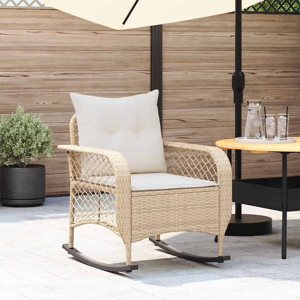Tuinschommelstoel Beige Rattan m. Kussens -50%