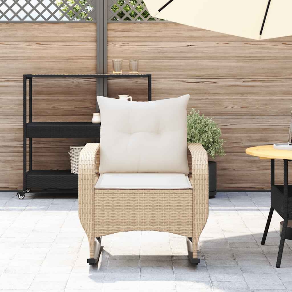Tuinschommelstoel Beige Rattan m. Kussens -50%