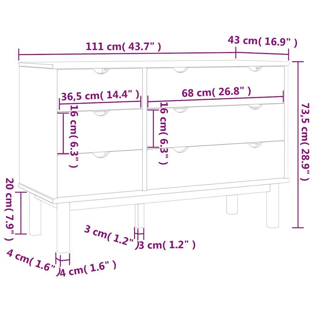 vidaXL Ladekast Grenenhout 111cm - OTTA - 35% Korting!