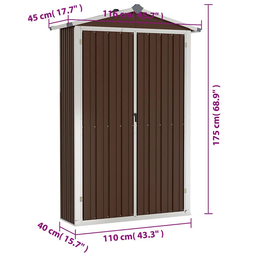 Tuinschuur gegalvaniseerd staal bruin 116x45x175cm - 55% Korting!