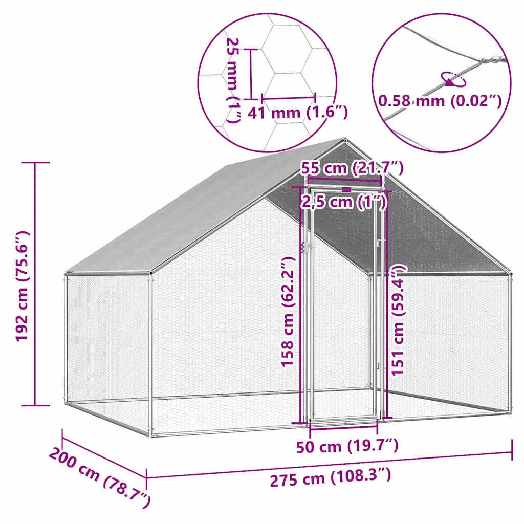 Kippenhok 2,75x2x1,92m - 35% Korting! Gegalvaniseerd Staal