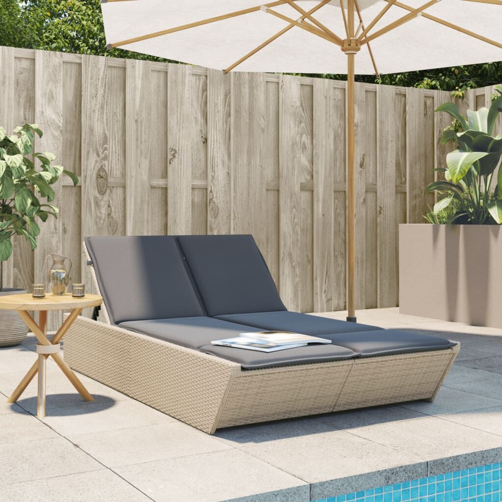 Ligbed 2-persoons Beige Rattan + Kussens - 35% Korting!