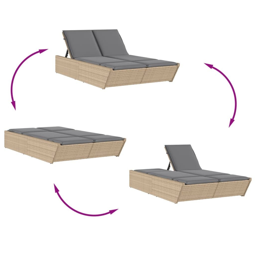 Ligbed 2-persoons Beige Rattan + Kussens - 35% Korting!