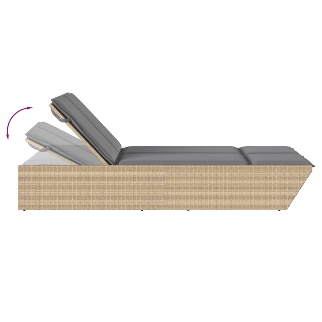 Ligbed 2-persoons Beige Rattan + Kussens - 35% Korting!