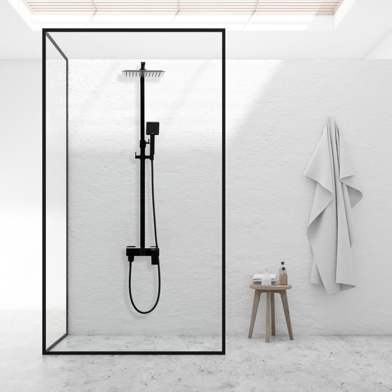 Doucheset - Vierkant - met Badkraan - en Regendouche 25cm - Zwart