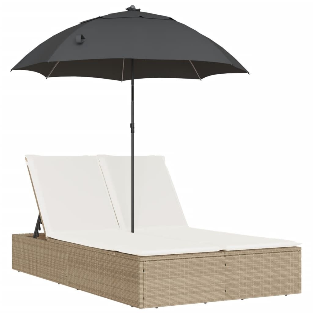VidaXL Ligbed 2-pers. Beige Rattan + Parasol -35%!