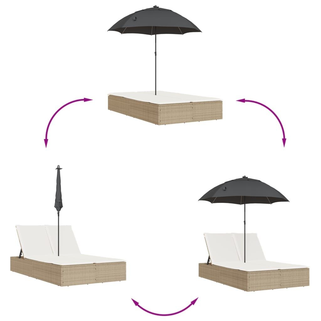 VidaXL Ligbed 2-pers. Beige Rattan + Parasol -35%!