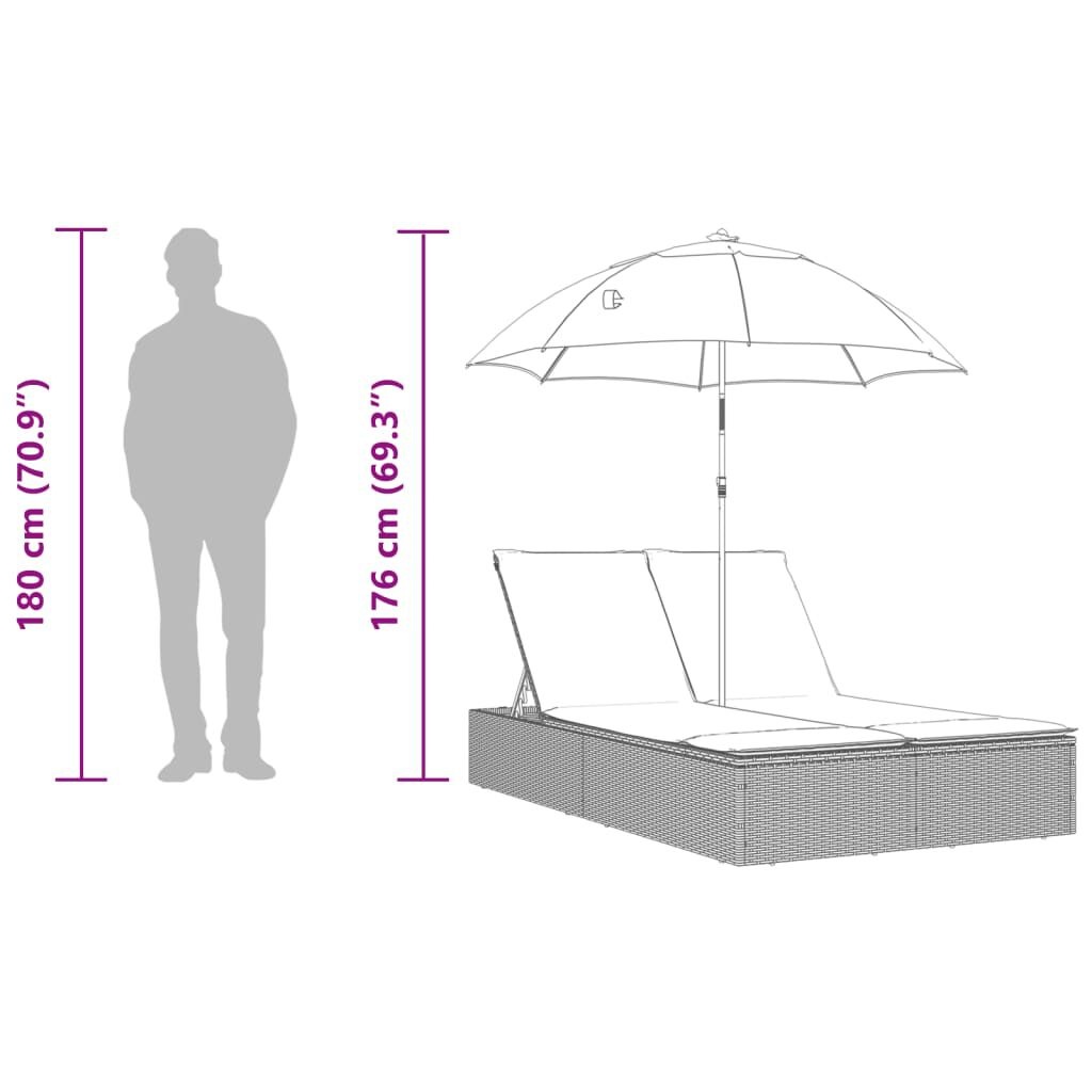 VidaXL Ligbed 2-pers. Beige Rattan + Parasol -35%!