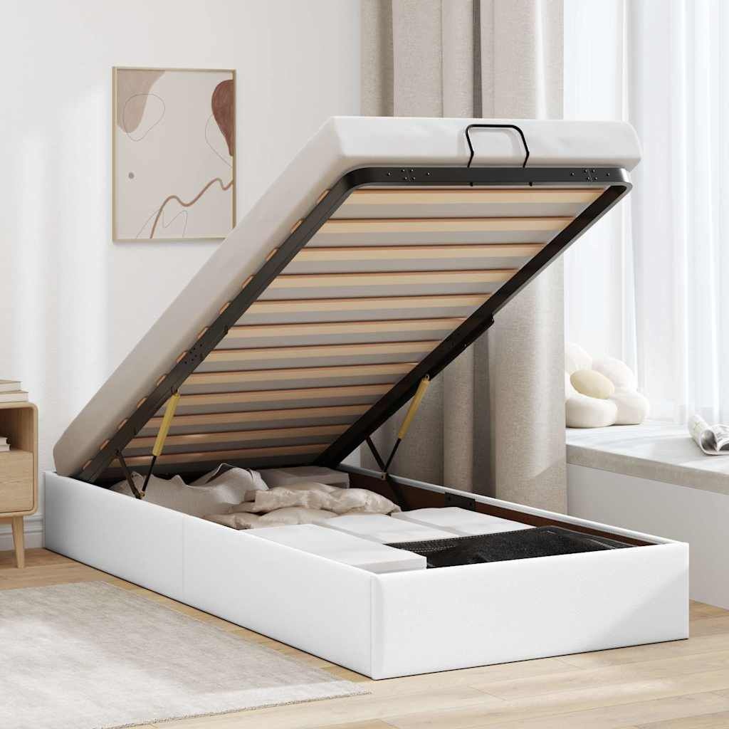 vidaXL Bedframe 100x200 cm Wit Kunstleer -35%! Zo Goed Als Nieuw