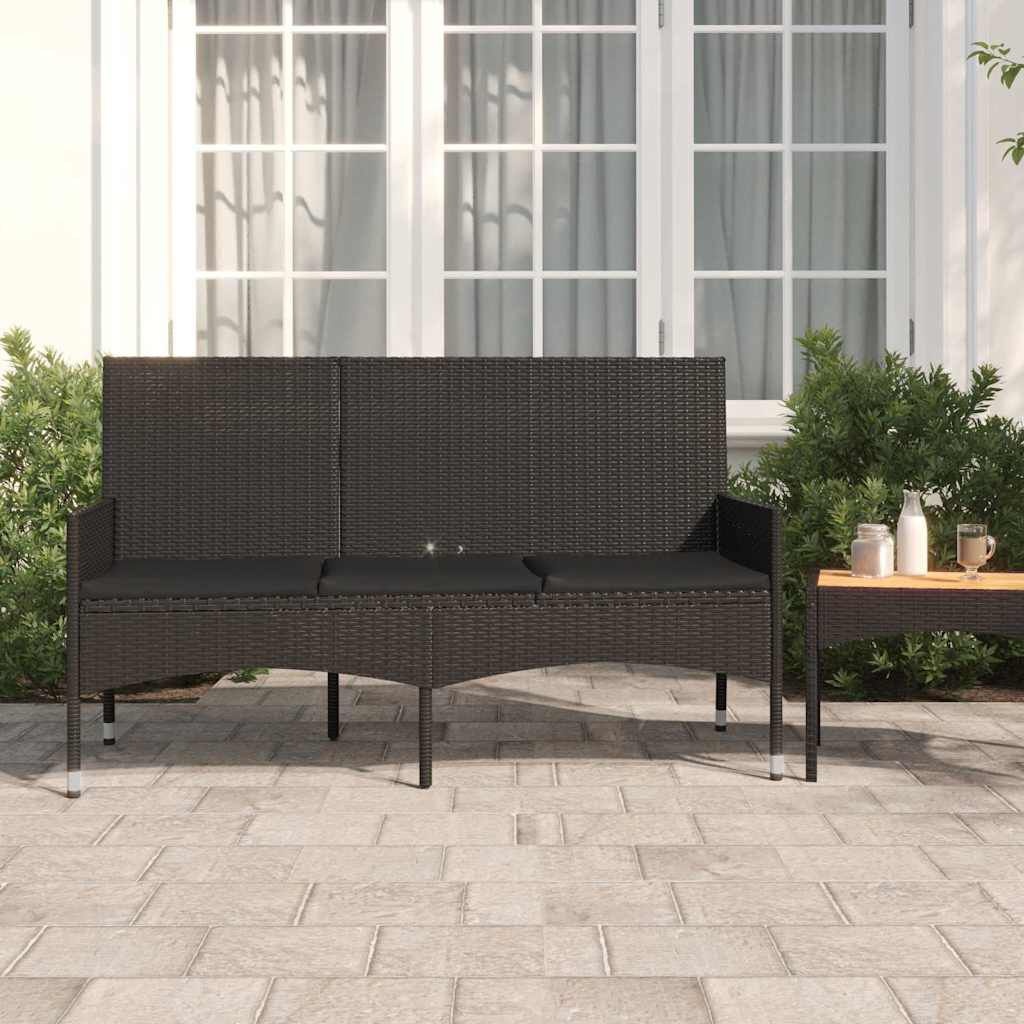 vidaXL Tuinbank Zwart 3-Zits m. Kussens -35%! Reroetje