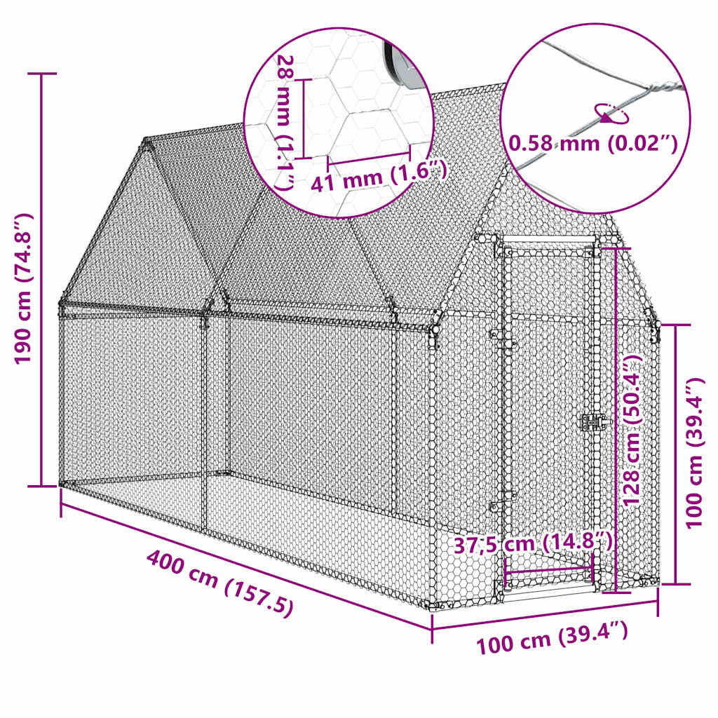 Kippenhok 400cm - 35% Korting! Gegalvaniseerd Staal