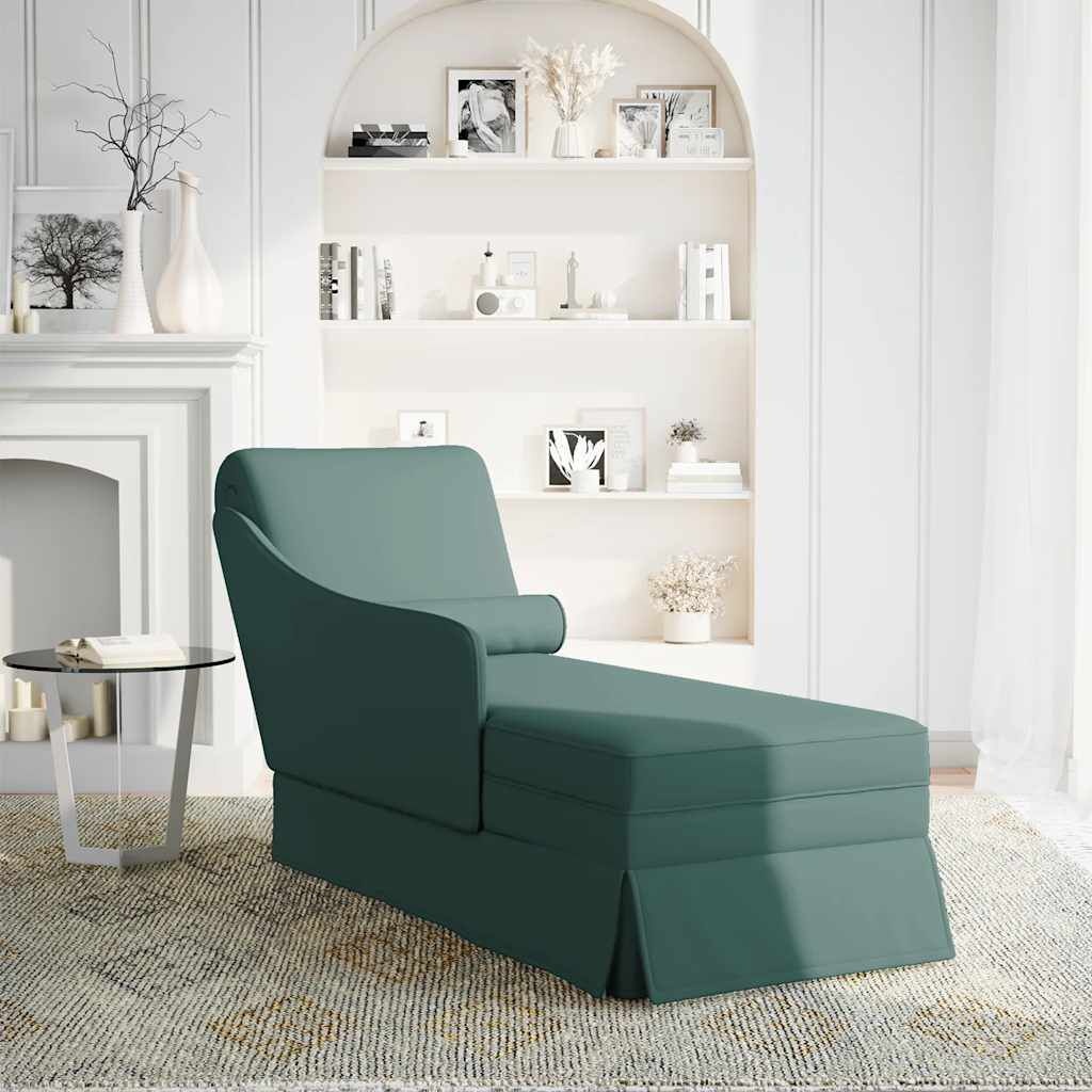 Chaise Longue Donkergroen Fluweel + Bolster -35% Korting!