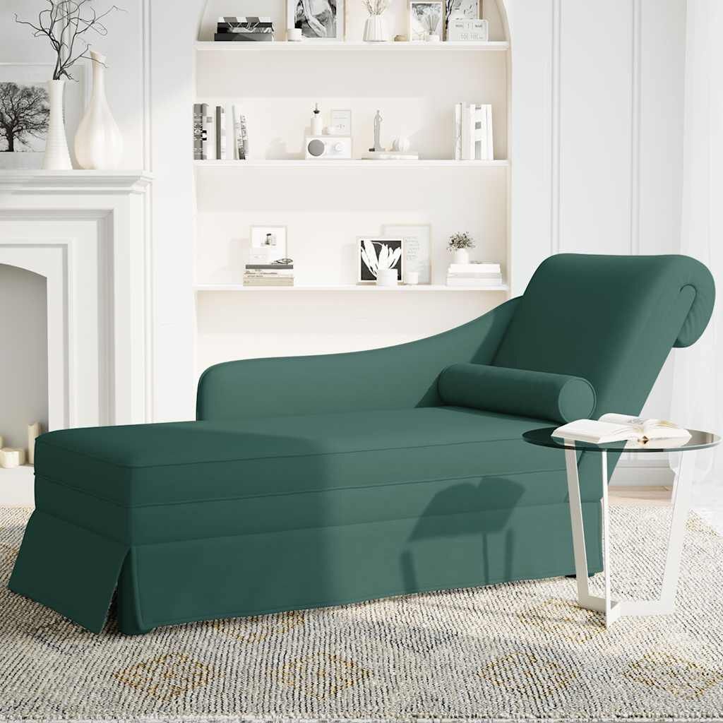 Chaise Longue Donkergroen Fluweel + Bolster -35% Korting!