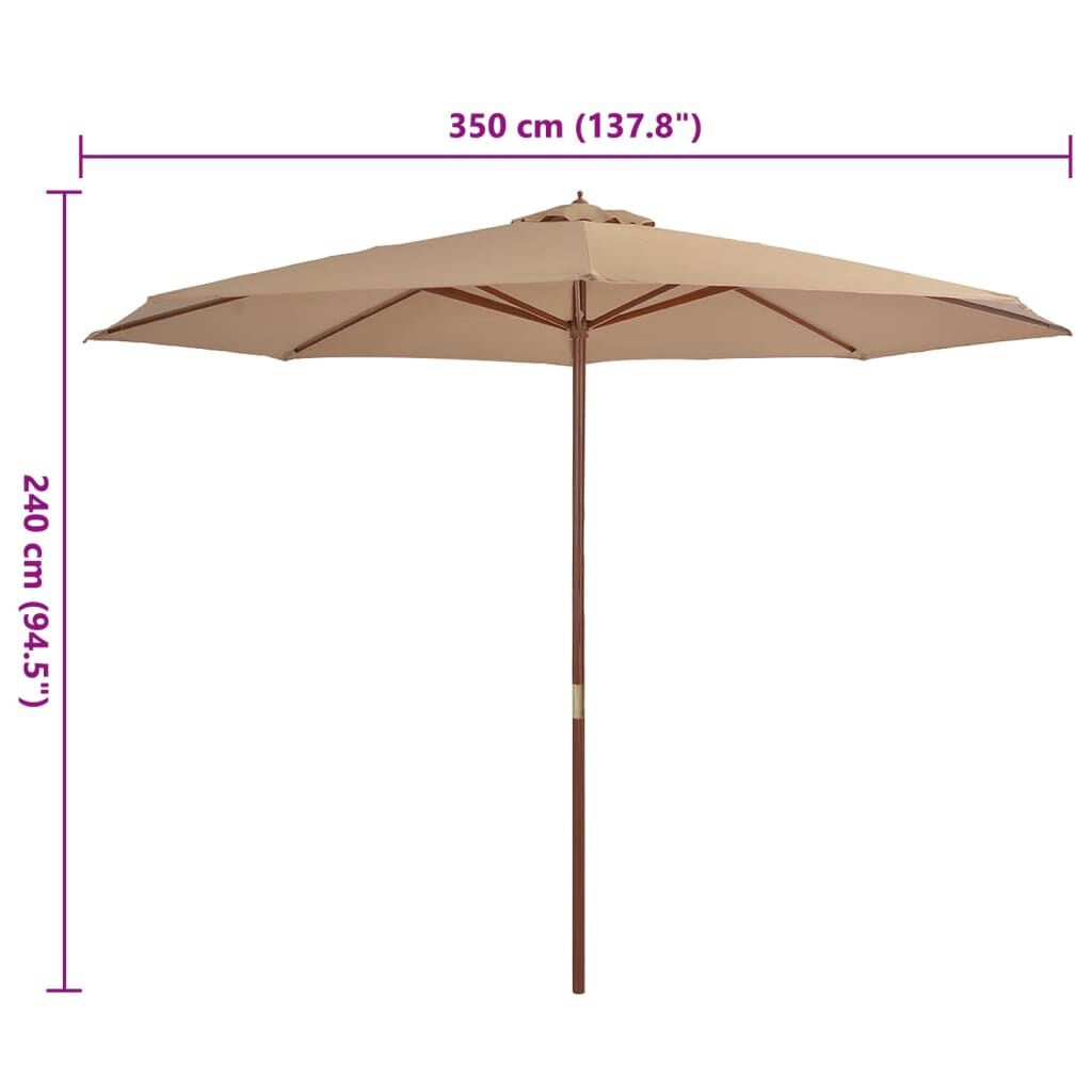 vidaXL Parasol 350cm Taupe - Houten Paal - 35% Korting!