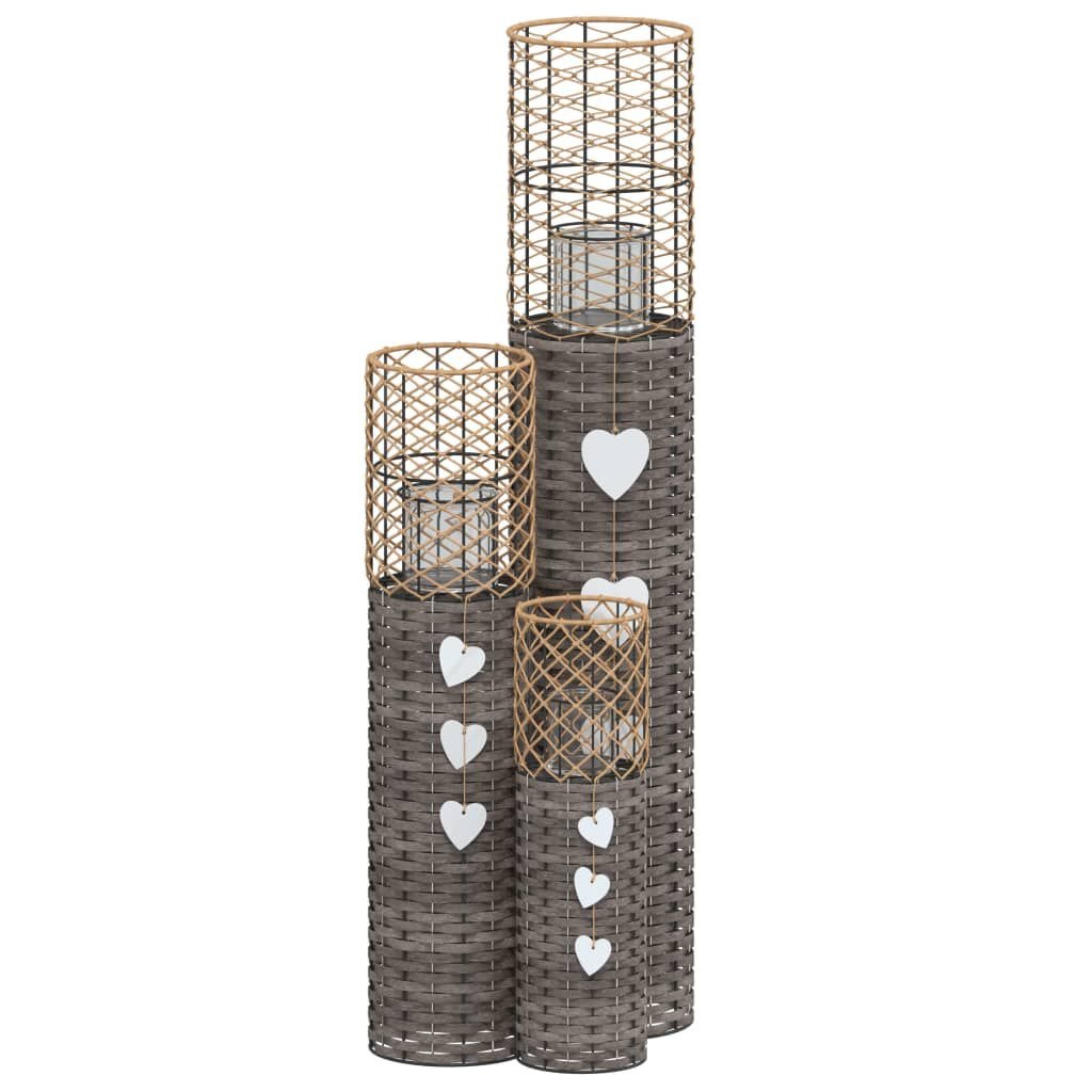vidaXL Kaarsenhouders Wicker Grijs, 3 stuks -55% Korting!