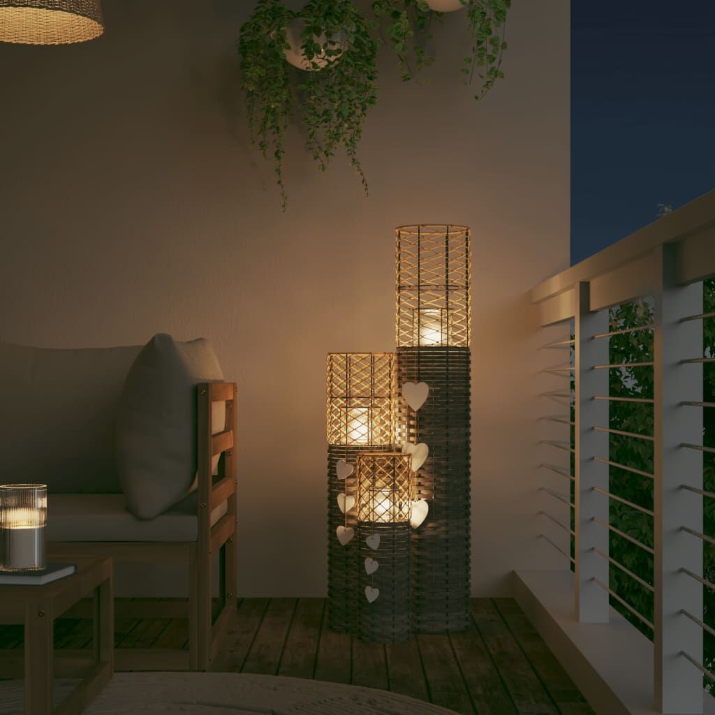 vidaXL Kaarsenhouders Wicker Grijs, 3 stuks -55% Korting!