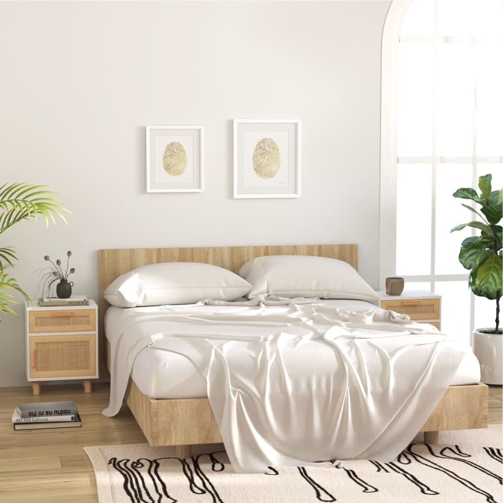 VidaXL Nachtkastjes (2x) Grenenhout/Rattan Wit -35%!