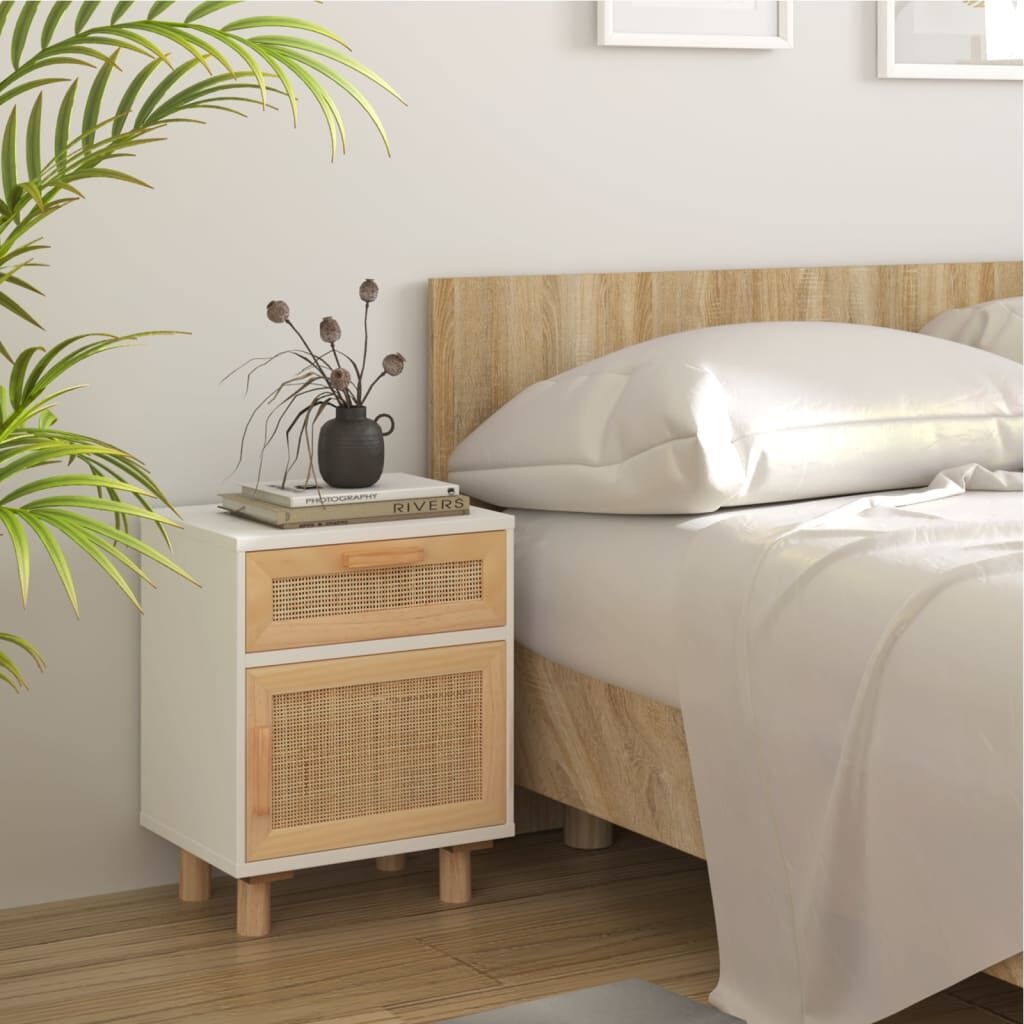 VidaXL Nachtkastjes (2x) Grenenhout/Rattan Wit -35%!